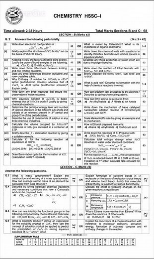 Fbise 11th Class (HSSC-I) Chemistry Subjectives of Past Paper (Ver 1 and 2) 2025