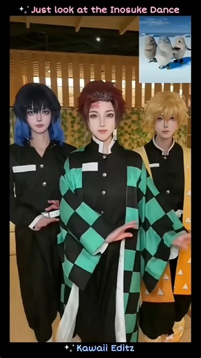 Just look at the Inosuke Dance 😂 || The little trio vs a family | #demonslayercosplay