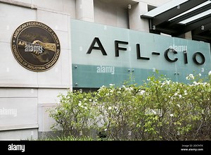 A logo sign outside of the headquarters of the American Federation of Labor and Congress of Industrial Organizations (AFLâ€“CIO) in Washington, D.C. on July 11, 2015. Photo by Kristoffer Tripplaar *** Please Use Credit from Credit Field *** Stock Photo - Alamy