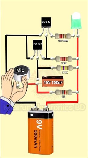 Clap Switch Circuit| Sound Activated LED using BC547 & Mic #khairunelectronicsbd #Shorts #clap