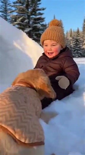 Best Friends Having Fun in the Snow #dog #baby #pets