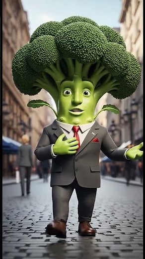 Broccoli Man in a Suit - Animated Character Walks the City