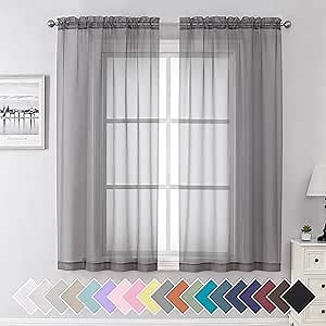 Aiyufeng Grey Sheer Curtains for Bedroom, Semi Sheer Privacy Curtains & Drapes Sunlight Filter for Hallway Window Guest Room Country House, 40 x 63 inches Long, 2 Panels