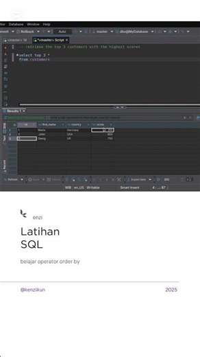 belajar mengurutkan data di sql menggunakan order by