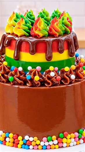 Colorful Buttercream & Glossy Chocolate Drip By Mini Sweetverse #rainbowcake #minicake #cake #tiny