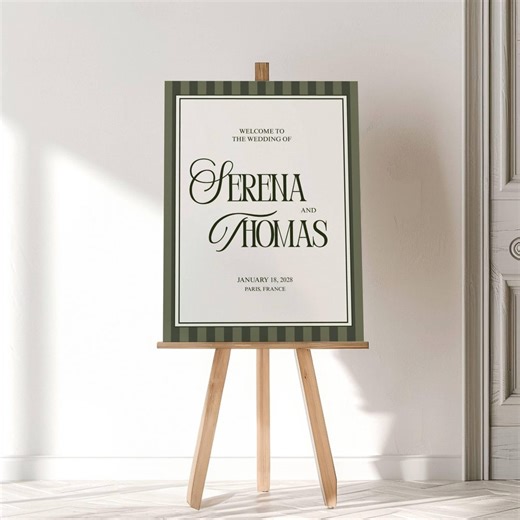 Elegant Olive Green Wedding Welcome Sign, Customizable Ceremony or Reception Signage, Editable Template - Etsy