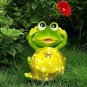 ANGMLN Garden Frog Decor Figurines, Solar Lights Outdoor Decorative Waterproof Cute Garden Sculptures & Statues for Patio Yard Lawn Clearance Ornaments
