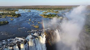 Aerial View of Famous Falls at Victoria Falls in Matabeleland North Zimbabwe. Stunning Scenery.