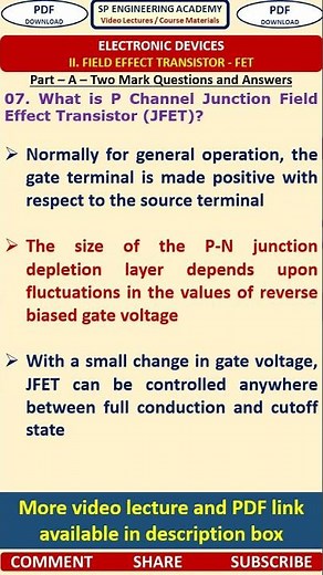 07 FET Semiconductor Physics P Channel Junction Field Effect Transistor JFET