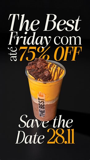 A The Best Friday vem aí com cupons de 25%, 50% e 75% OFF 🎉 Para ganhar, baixar o Clube The Best e participar da raspadinha exclusiva no dia 28/11 🍀🤞🏻 Seu copo pode sair por menos de R$10 😱 Não perca! É APENAS DIA 28/11 🤞🏻 ______ Cupom de uso individual – 01 (um) por CPF Válido apenas para 01 (um) pote self-service de até 1kg. “Raspe e Ganhe”: o desconto será definido aleatoriamente, variando entre 25%, 50% e 75%. Desconto não cumulativo e não aplicável a potes de 1,5L ou quaisquer outros