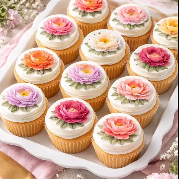 Peony Cupcake Toppers Edible Floral Decor Wafer Paper or Icing Sheet, Set of 12 - Etsy