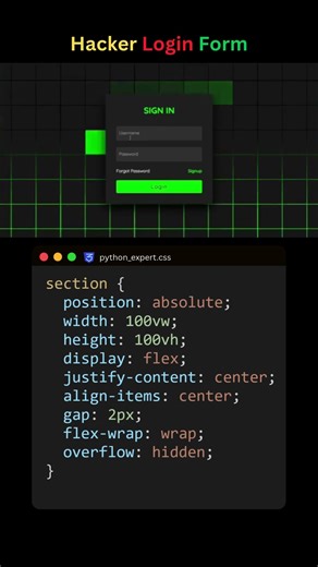Hacker Login Form: Neon Grid UI with Pure HTML & CSS #coding #programming #prohacker #hackerlife #ui