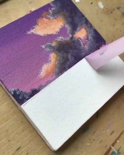 Night Sea 🌅/ Painting on Mini Canvas #26 🎨 1 minute Painting 🎨 Satisfying Video
