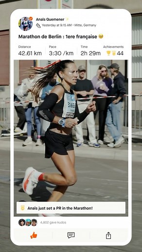 320K views · 6.1K reactions | “I just want to keep running,” says marathoner Anaïs Quemener (@ana_banana_running) of @lameuterunningteam 﫶 After fighting against breast cancer in 2015, Anaïs cruised through the Berlin Marathon yesterday with a new PR of 2:29:01. As the first French female finisher of the race, Anaïs deserves massive kudos!   : @alexx.lgt : @salomonrunning | Strava | Facebook
