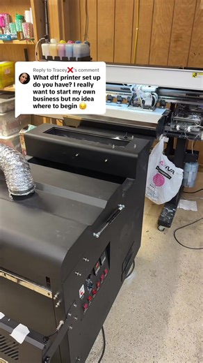 Replying to @Tracey❌ It’s an Audley duel head wide format (22”) printer with oven/shaker 😀 #dtfprinting #dtftransfers #smallbusiness #womenownedbusiness