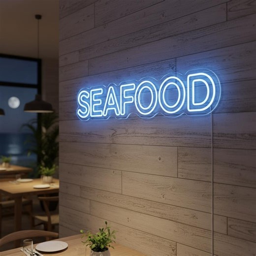 Seafood Neon Sign Coastal Restaurant Beach House Kitchen Bar Wall Decor - Etsy