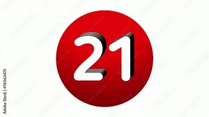 3D Number 21 twenty one sign symbol animation motion graphics icon on red sphere on white background,cartoon video number for video elements