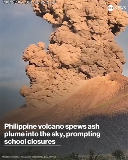 650K views · 6K reactions | A restive Philippine volcano briefly erupted Tuesday on a central island, sending a 2.4-mile plume of ash and debris into the sky and forcing authorities to suspend school classes in four villages due to ashfall, officials said. Read more: https://abcnews.visitlink.me/eg26-O | ABC News | Facebook