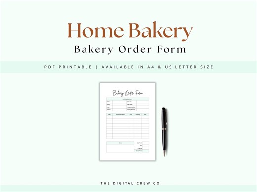 Home Bakery Order Form | Bakery Business Printable Template | Home Bakery Business | Cake Order Sheet PDF | A4 & US Letter