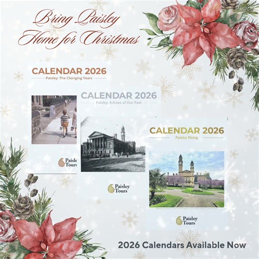 Paisley Tours has now begun sending out all three editions of our 2026 calendar collection and the first orders are already on their way to homes near and far, including Australia and New Zealand: ✨ Paisley: The Changing Years ✨ Paisley Rising ✨ Paisley: Echoes of Our Past Each edition tells a different part of Paisley’s story. They’re small pieces of home, made for the folk who carry this town with them no matter where life has taken them. If you’re posting one abroad, it’s best to order soon s