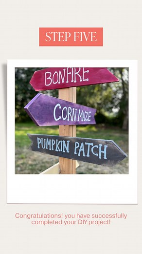 DIY Rustic Wood Autumn Direction Sign. Check out our tutorial to learn how to paint and build your very own whimsical fall fair inspired wooden sign! This totally customizable sign is made out of simple scrap wood and will instantly give a cozy, festive look to your front yard, porch, pumpkin patch, or even your autumn #weddingvenue! . . . . . . . . . . #fallcraft #woodsign #woodensigns #fallwedding #diytutorial #diyweddingdecor #diyfalldecor #porchdecor #fallporchdecor #farmhouse #chalkpaint #f