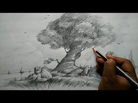 How to Draw A Tree and House with Composition for Beginners | Pencil Art