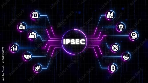 I P S E C Network Security Concept with and Data Flow Visualization IPSEC cybersecurity data protection