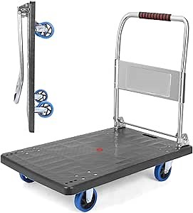 Heavy Duty Platform Truck Cart: Upgrade Large Flatbed Cart Folding Hand Trucks | 660 LBS Heavy Duty Space Saving Collapsible | Swivel Push Handle Flat Bed Wagon (Black)