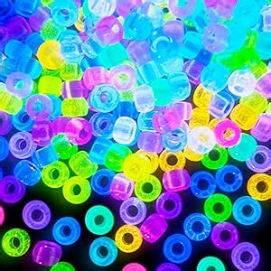 Glow in The Dark Pony Beads for Bracelets, 1000+pcs 6x9mm Rave Kandi Acrylic Beads Neon Luminous Colored Charms Hair Bead for Braids Girls Halloween Jewelry Making Crafts Party Supplies