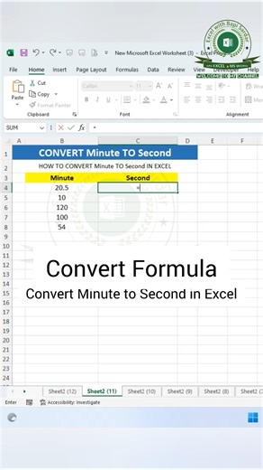 ⏱️ Convert Formula | How to Convert Minute to Second Formula in Excel! #ConvertFormula #ExcelTips