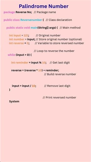 Palindrome Number Java Program ❓#shortvideo #shorts #PalindromeNumber#LearnJava#softwaretester