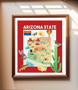 Arizona State Cartoon Map - Lernposter für Kinder (Digitaler Download) - Etsy.de