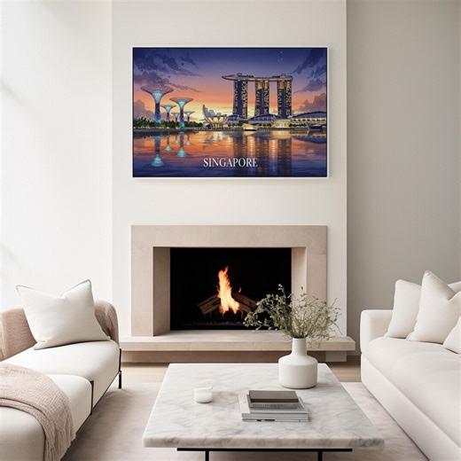 Singapore Skyline Canvas Art, Modern Cityscape Wall Decor for Living Room, Travel Inspired Artwork of Marina Bay Sands & Garden Icons - Etsy