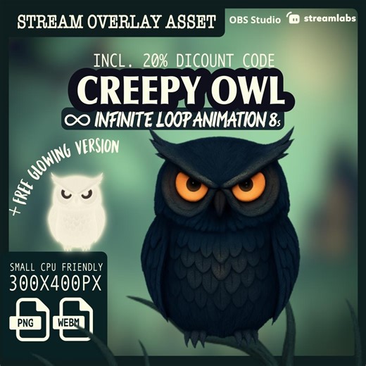 Twitch Overlay Animated Creepy Horror Owl Assets Infinite Loop Animation OBS Vtuber Assets Decoration Stream Overlays - Etsy