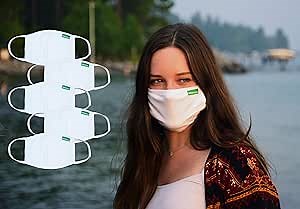 Biodegradable Cotton Face Mask - Non-Plastic Reusable Protective Covering - Mouth & Nose Anti-Dust Protection Cover with Stretchy, Soft Ear Loops - Washable - 5-Pack