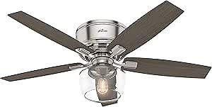 Hunter Fan Company, 53394, 52 inch Bennett Brushed Nickel Low Profile Ceiling Fan with LED Light Kit and Handheld Remote - Amazon.com