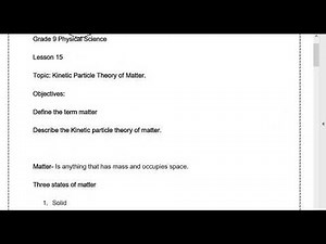 Grade 9 Physical Science lesson 15 kinetic particle theory