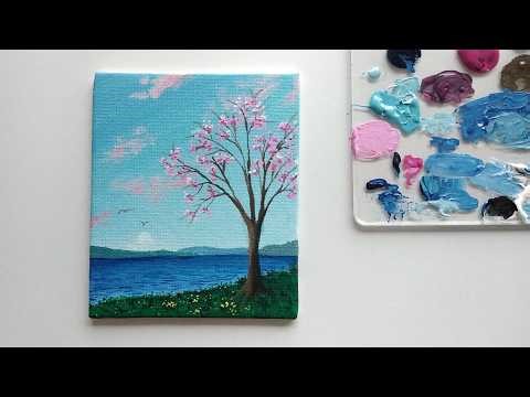 Spring Vibes Landscape Painting with Acrylics - Acrylic Painting Tutorial - Easy Acrylic Painting