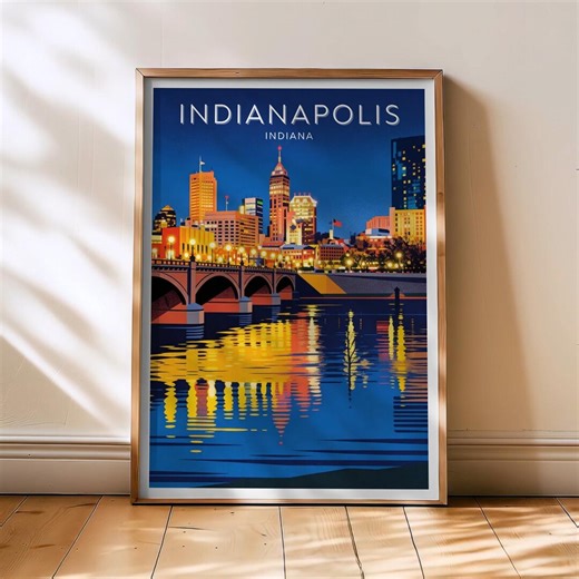 Indianapolis Travel Print - Indiana Poster, Indianapolis USA Vintage Art, United States Wall Decor, Cityscape Decor, Indiana Home Gift - Etsy