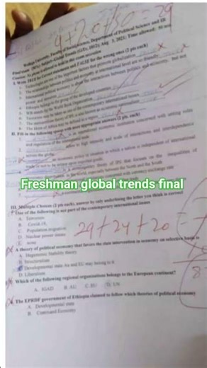 freshman global trends final exam with answers #universityexam #exam #ethiopia #freshman global affa