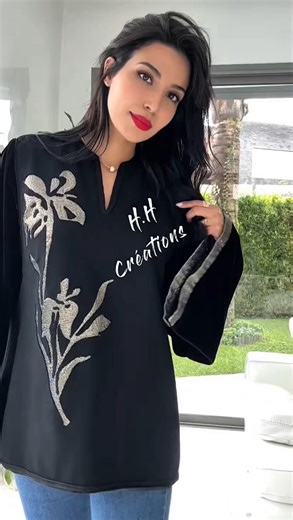 H.H Créations ✨🇲🇦 | Haut bi-matière en cachemire noir et velours, travaillé ton sur ton pour sublimer chaque détail. Sublimé par une création textile irisée... | Instagram