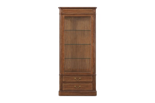 Walnut Display Cabinet with Glass Panels and Brass Hardware