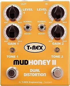 T-Rex Engineering MUDHONEY-II Dual Distortion Guitar Effects Pedal with Two Independent Channels of Vintage Gain Dual Distortion; Individual Boost Function and Tone Controls for Each Channel (10020)
