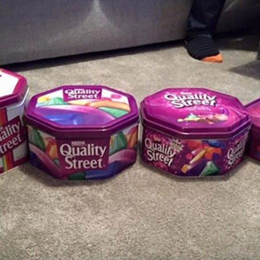 This picture shows Quality Street tins through the years – and the internet isn’t happy