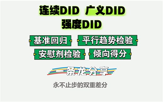 【一条龙分享】强度DID(连续DID、广义DID)的基准回归、平行趋势检验、安慰剂检验、PSM倾向得分匹配怎么做？