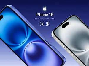 24款质感iPhone 16 手机多角度屏幕界面UI壁纸广告设计展示PSD/Figma样机套装iPhone 16 - 24 Mockups Scenes