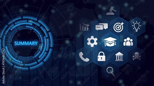 Summary concept. Summarize data, information, past performance analysis for development, improvement. The business presentation of meeting, working, project summary 4K motion on transparent.