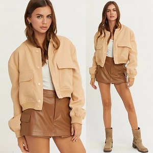 Sailor Cropped Utility Bomber Jacket | Women's Fall Fashion | Tan Neutral