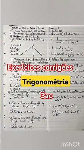 Exercices corrigées trigonométrie 3ac