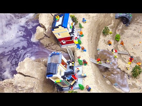 Dam Breach and Sand Bridge Collapse in LEGO City After Flood